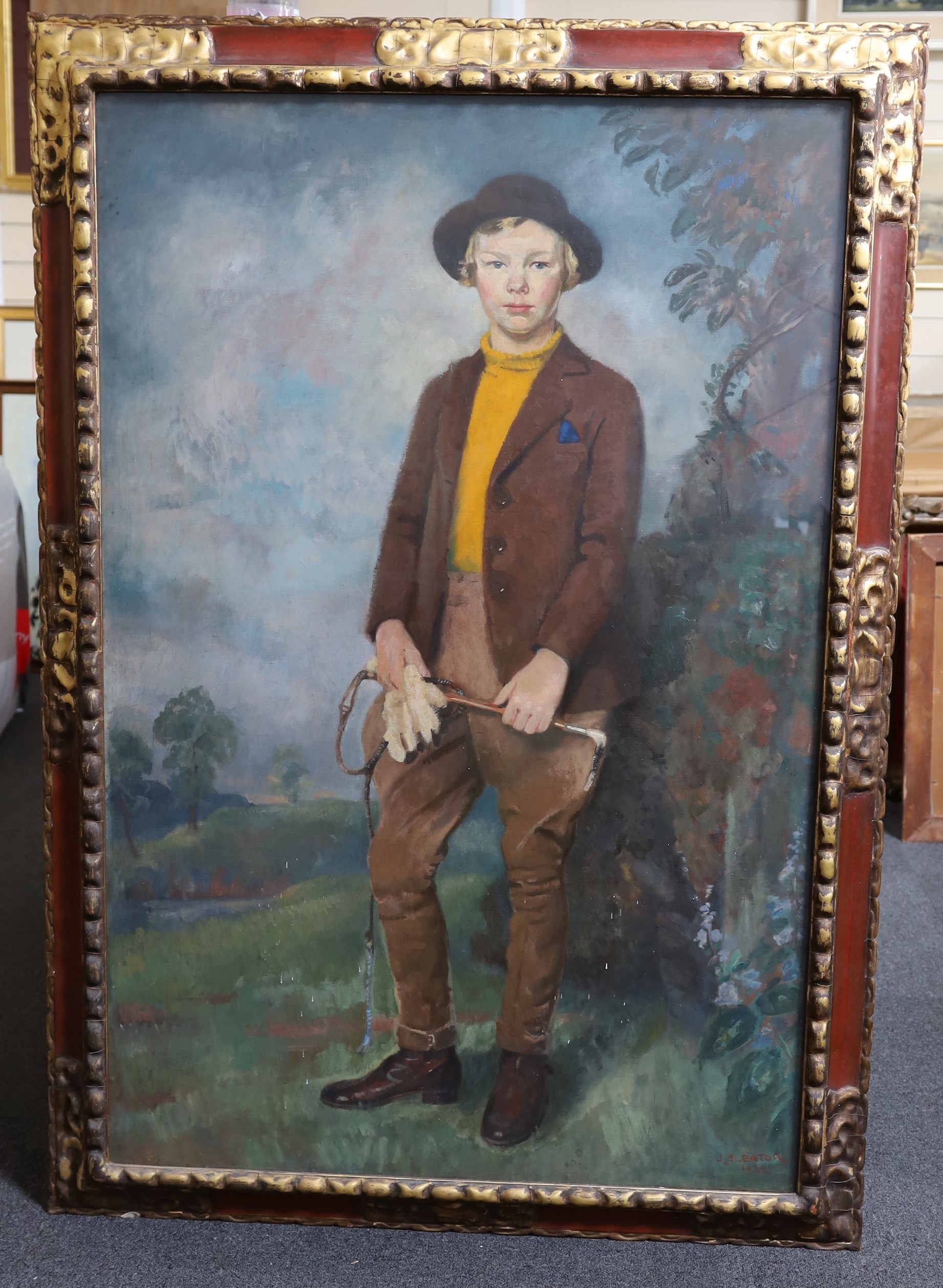 James Sinton Sleator RHA (1889-1950), Full length portrait of a youth wearing riding clothes, oil on canvas, 125 x 82cm